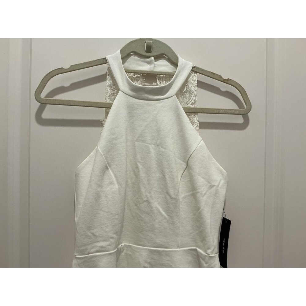 Lulus Dress Medium Hometown Girl Halter White Lace Skater Stretch Knit NWT - Picture 2 of 12